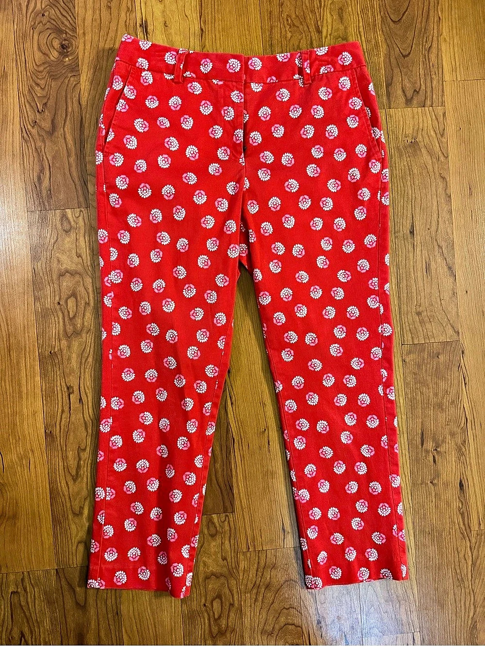 Lands' End Straight Leg Floral Pants Red Size 8